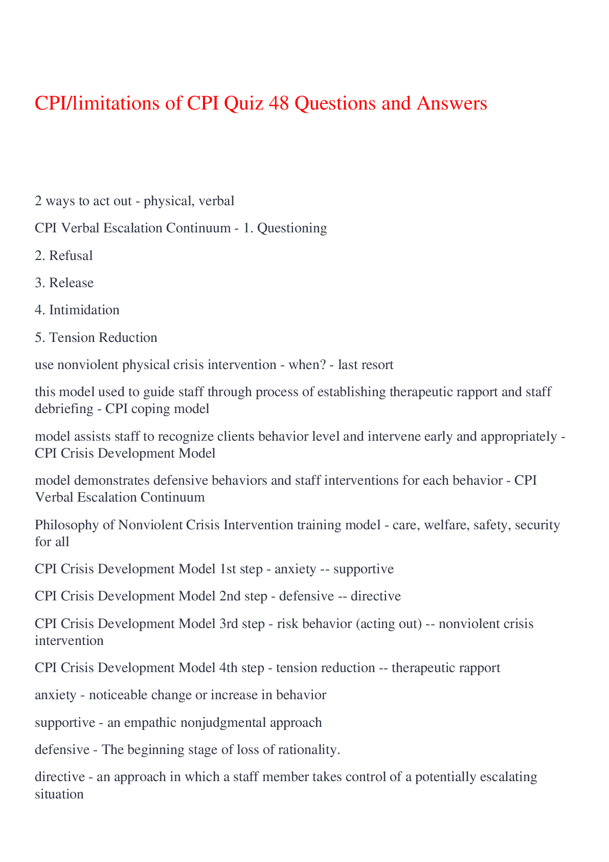 CPI/limitations of CPI Quiz 48 Questions and Answers,100% CORRECT